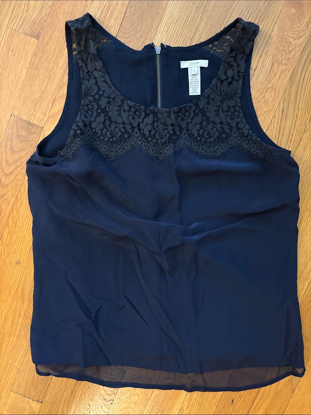J. Crew Navy Lace Yoke Sleeveless Camisole